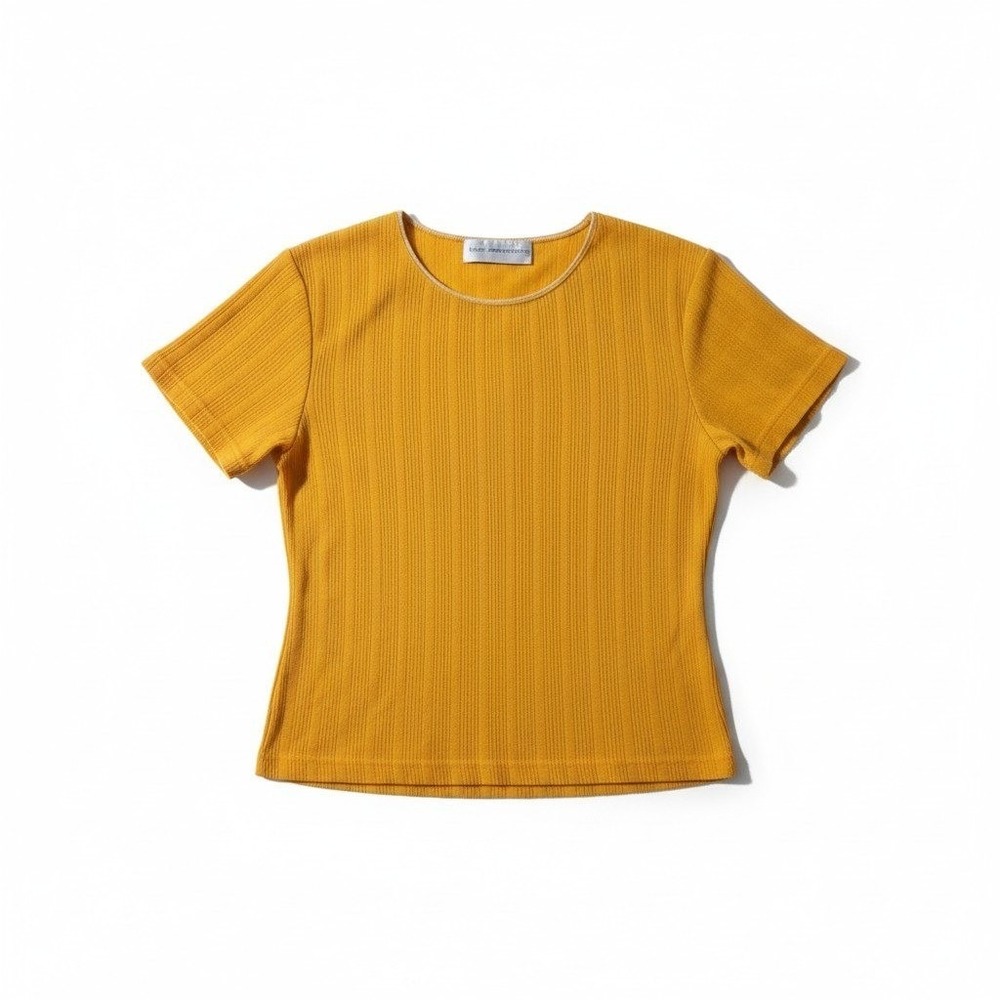 Basic Requirements Mustard Yellow Ribbed Short Sleeve Top, Women's Crew Neck